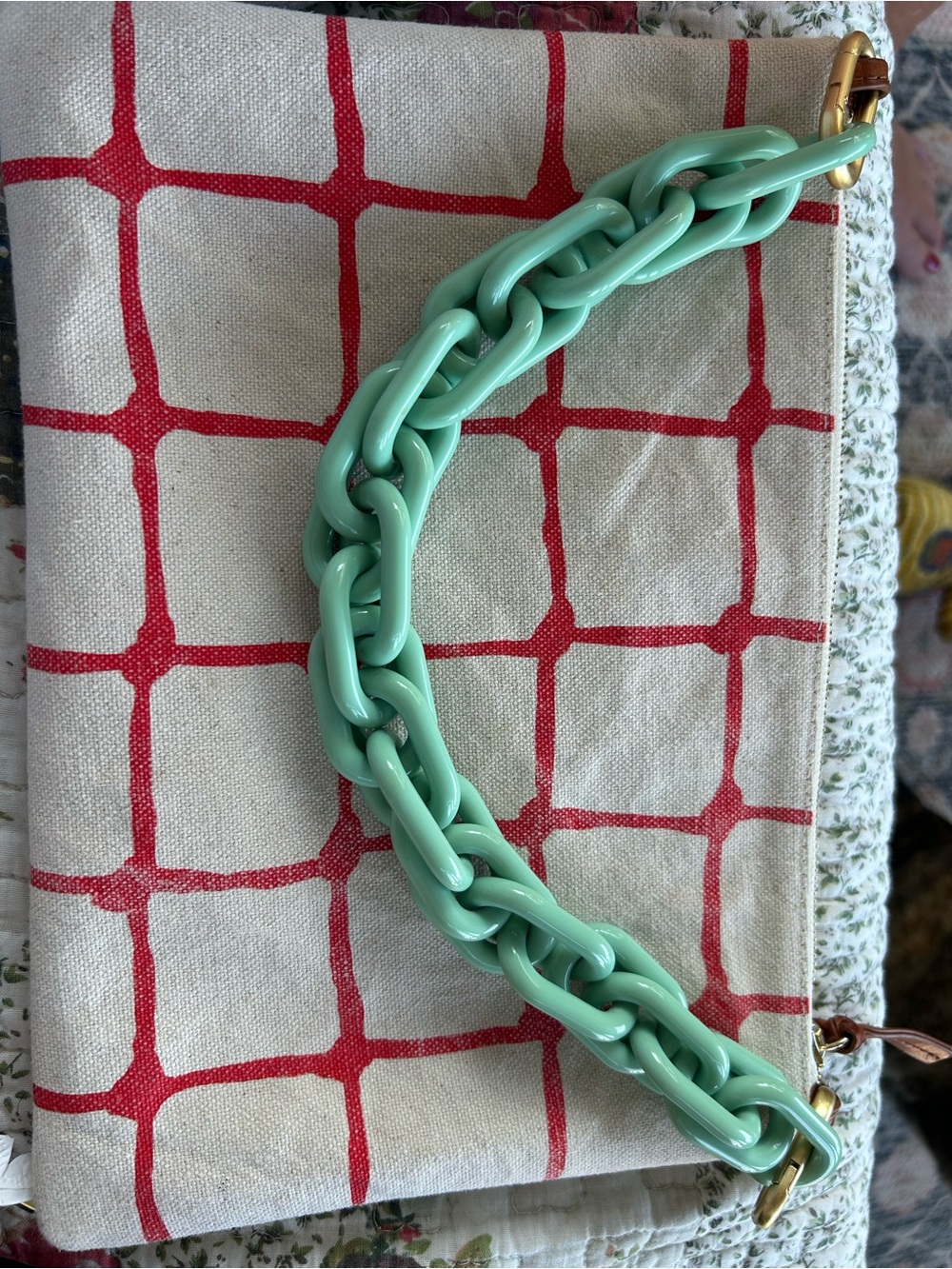 Clare V Glossy Mint Green Chunky Chain Strap with Gold Hardware